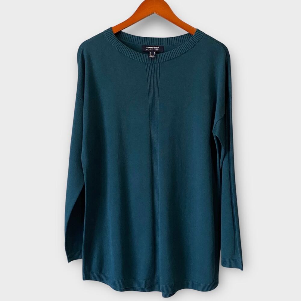 Lands’ End Mens Crewneck Sweater Medium Teal Blue Green Cotton Modal Lightweight
